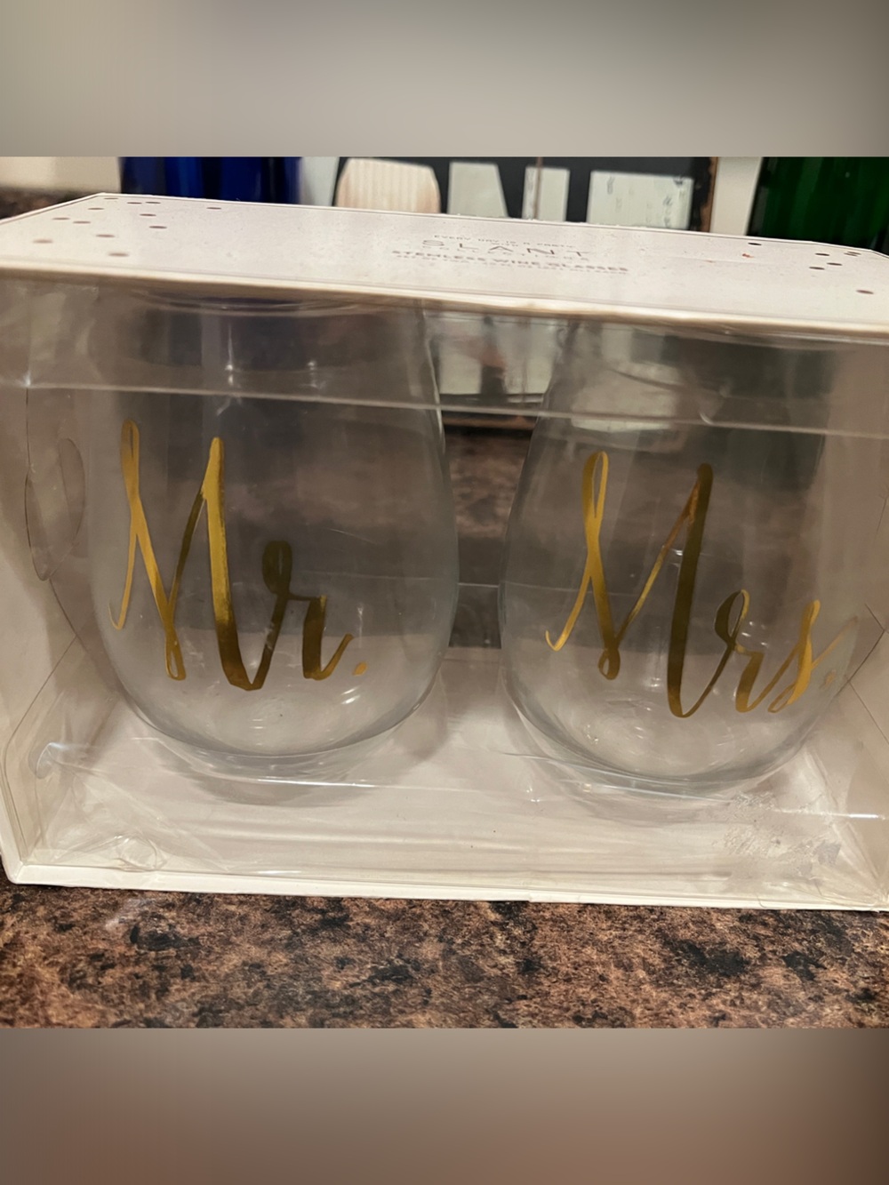 Mr. & Mrs. Gold Stemless Wine Glasses - Set of 2